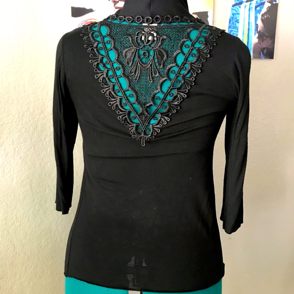 Black lace soft cotton blouse